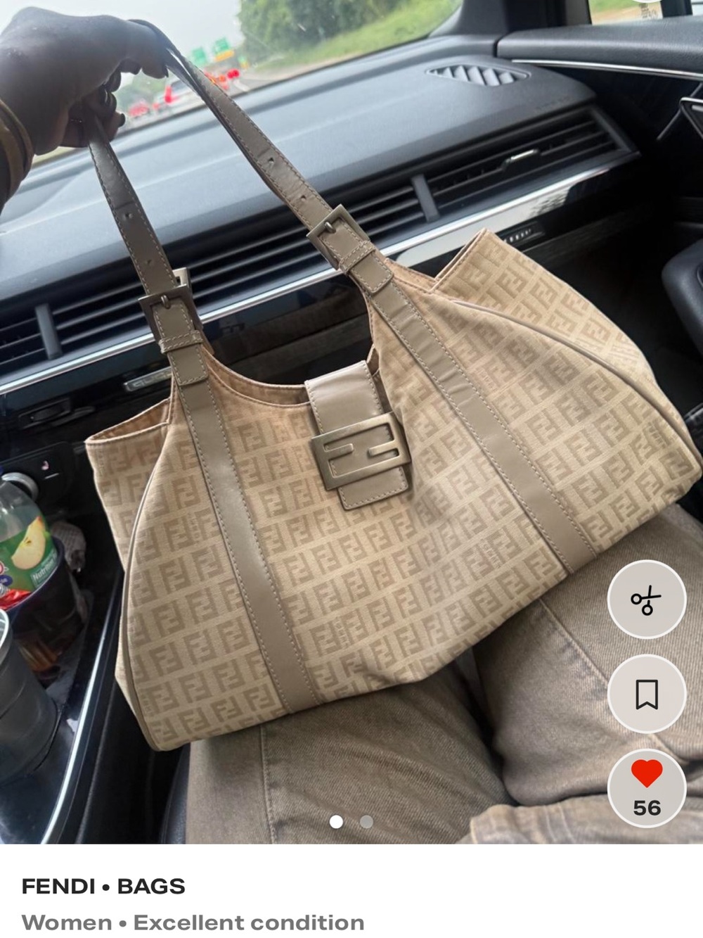 Fendi Beige Monogram Canvas Shoulder Bag with Taupe Trim